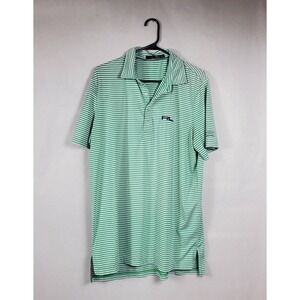 RLX Ralph Lauren Mens Green White Striped Golf Polo Shirt Large AJGA Embroidery